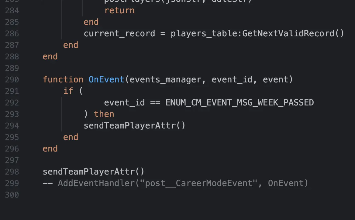 Live Editor Lua engine running the FC Career Top player tracking script