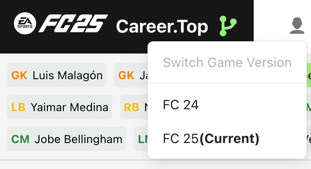 Game-version selector for separate FC 24 and FC 25 player data